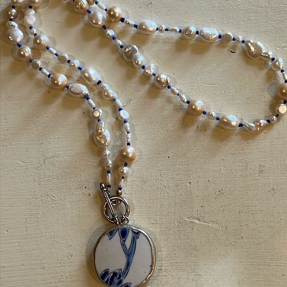 Asian Pottery Shard and Pearl Necklace - Picture 2 of 4